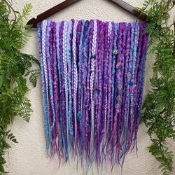 bohemian set of synthetic textured de dreadlocks pink lilac blue colors, dreadlock extensions, crochet dread locs