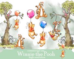 winnie the pooh clip art png watercolor; commercial use; pooh baby shower; winnie pooh birthday scrapbooking stickers
