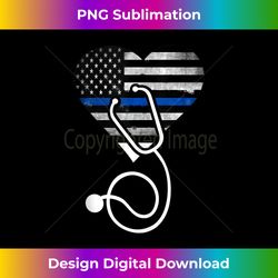 american flag heart with police thin blue line nurse rn lvn - minimalist sublimation digital file - chic, bold, and uncompromising