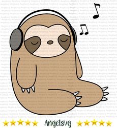 sloth music svg, cute sloth svg,sloth lover svg