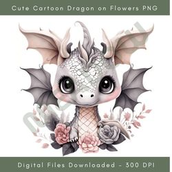 cute cartoon dragon on flowers png