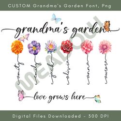 custom grandma's garden font, png