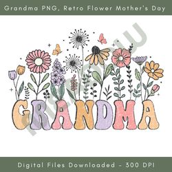 grandma png, retro flower mother's day