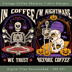 vintage coffee skeleton t-shirt designs