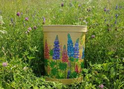 birch bark box with lupina's painting. birch bark box