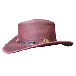 crazy horse waxed burgundy leather bush hat