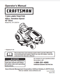 1200 lawn tractor operator's maintenance manual craftsman t1200 247.203724 pdf