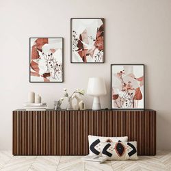 abstract botanical beige decor triptych print abstract flowers art set of 3 wall art digital prints floral painting