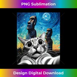 funny cat selfie at easter island watercolor - edgy sublimation digital file - reimagine your sublimation pieces