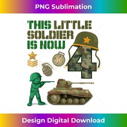 this little soldier is now 4 army tank 4th birthday - luxe sublimation png download - challenge creative boundaries