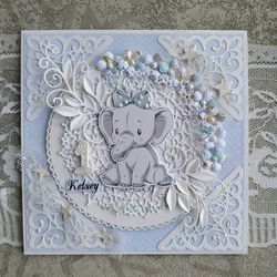 happy birthday card for baby with cute elephant