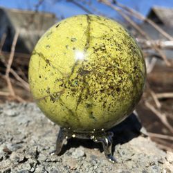 lizardite sphere 62 mm yellow stone ball serpentine mineral sphere by uralmountansfinds