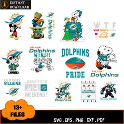 Cute Snoopy Dolphins Football Bundle SVG Baby Yoda Dolphins Team SVG