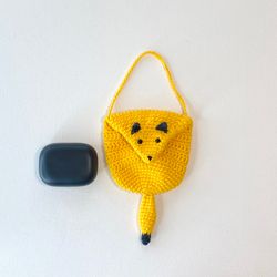 crochet fox pouch tutorial, headphone fox pouch crochet pattern pdf, earphone case digital download