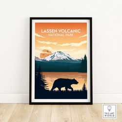 lassen volcanic print | national park poster | california bear art print | unframed wall art gift idea