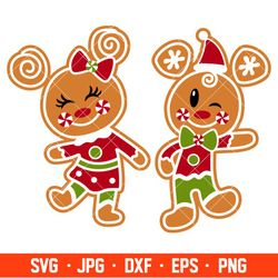 mickey and minnie mouse gingerbread svg, christmas svg, disney christmas svg, santa claus svg, cricut, silhouette vector