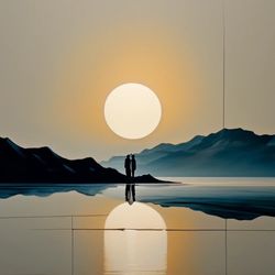 reflection of people in ocean minimalism painting sky minimalism wall decor ocean landscape minimalism wall art