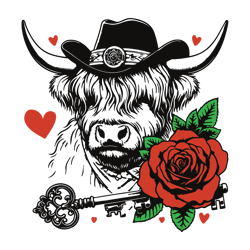 Highland Cow Rose Valentine SVG