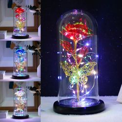 rose light artificial galaxy rose lamp with butterfly and colorful led rose flowers in glass battery powered gifts