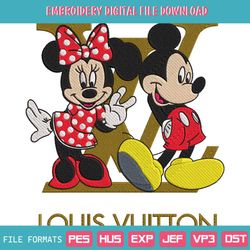 LV Cartoon Mouse Couple Logo Embroidery Design Files