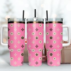 pink lv pattern 40oz tumbler wrap, brand logo tumbler