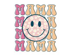 retro mama shirt svg, mother's day svg, boho smiley face mama, mom svg