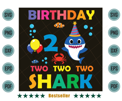 birthday baby shark 2 years old kid svg bd090821ht14