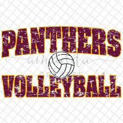 panthers distressed maroon and gold volleyball mascot design png & jpg, digital download, sublimation file