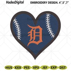 detroit tigers baseball heart classic letter d logo machine embroidery digitizing