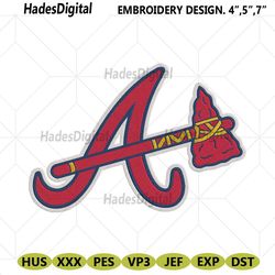 atlanta braves letter a with poleax logo machine embroidery design