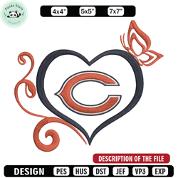 chicago bears heart embroidery design, chicago bears embroidery, nfl embroidery, sport embroidery, embroidery design 1