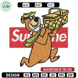 yogi bear supreme embroidery design, yogi bear embroidery, cartoon design, logo shirt, embroidery file, instant download