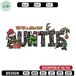 you're one mean auntie grinch christmas embroidery design, grinch christmas embroidery, grinch design, digital download