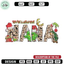 you're one mean nana grinch christmas embroidery design, grinch christmas embroidery, grinch design, digital download