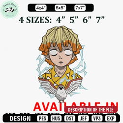 zenitsu sleep embroidery design, anime embroidery, anime shirt, anime design, embroidered shirt, digital download