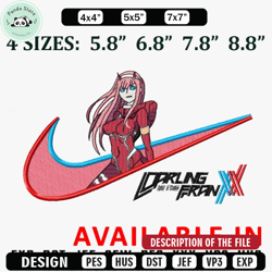 zerotwo x swoosh embroidery design, anime embroidery, anime design, embroidered shirt, anime shirt, digital download