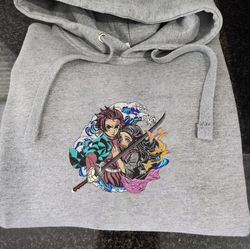 tanjiro and nezuko embroidered crewneck, demon slayer embroidered sweatshirt, inspired embroidered manga anime hoodie