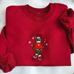 embroidered christmas frog sweatshirt, christmas sweater, frog hoodie, frog christmas sweater, frog lover gift