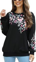 lauraklein floral embroidered women's fashion hoodie mexican stylish fall sweatshirt for women