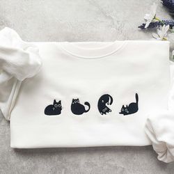 lovely black cat embroidered sweatshirt, embroidered crewneck sweatshirt, holiday gifts, gifts for her, gift for cat lov