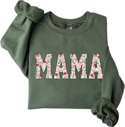 mama embroidered floral applique sweatshirt, mama sweatshirts for women, embroidered mama sweater, mama gifts