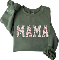 mama embroidered floral applique sweatshirt, personalized mama sweatshirt, custom mom sweatshirt with kids name