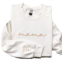 mama embroidered sweatshirt, mama crewneck shirt, custom mom shirt with kids names on sleeve, mother's day gift