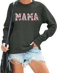 mama floral sweatshirt women funny embroidered retro mama letter pullover gift for mom long sleeve shirt