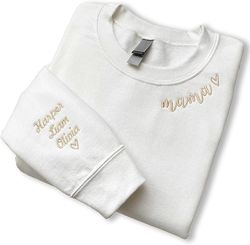 mama sweatshirt, custom embroidered mama crewneck with kids names on sleeve, gift for mom