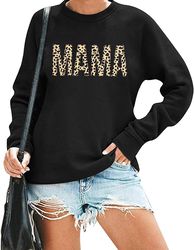 mama sweatshirt women leopard print embroidery mom life pullover top casual long sleeve blouse tee