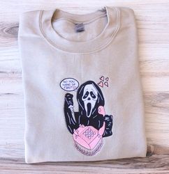 ghost face scream no you hang up embroidered shirt, scream embroidery t-shirt
