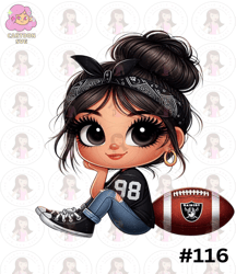 cartoon girl football fan raiders black hair brown eyes png sublimation digital design download dtf print - cartoon svg