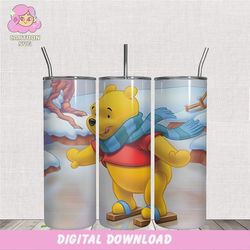 pooh ski with wood shoes 20oz tumbler wrap png