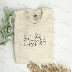 adorable cats embroidered sweatshirt, crewneck aesthetic sweatshirt, gift for cat lovers